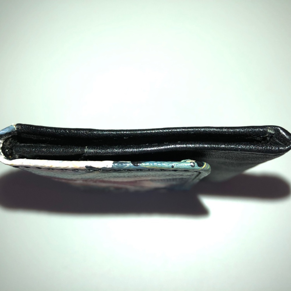 BRUSHSTROKES Handmade Abstract Black Leather Mini Wallet w/ Change Purse NEW! - Picture 4 of 6